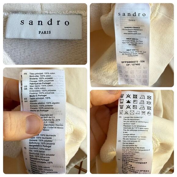 Sandro Lowin Appliqued Embroidered Cotton-Fleece Hoodie in Neutrals | Small - Picture 4 of 12